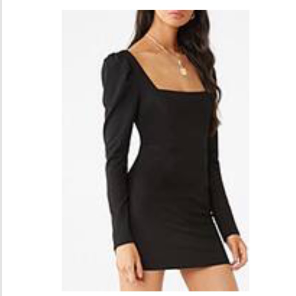 FOREVER 21 Puff-Sleeve Square Neck Bodycon dress